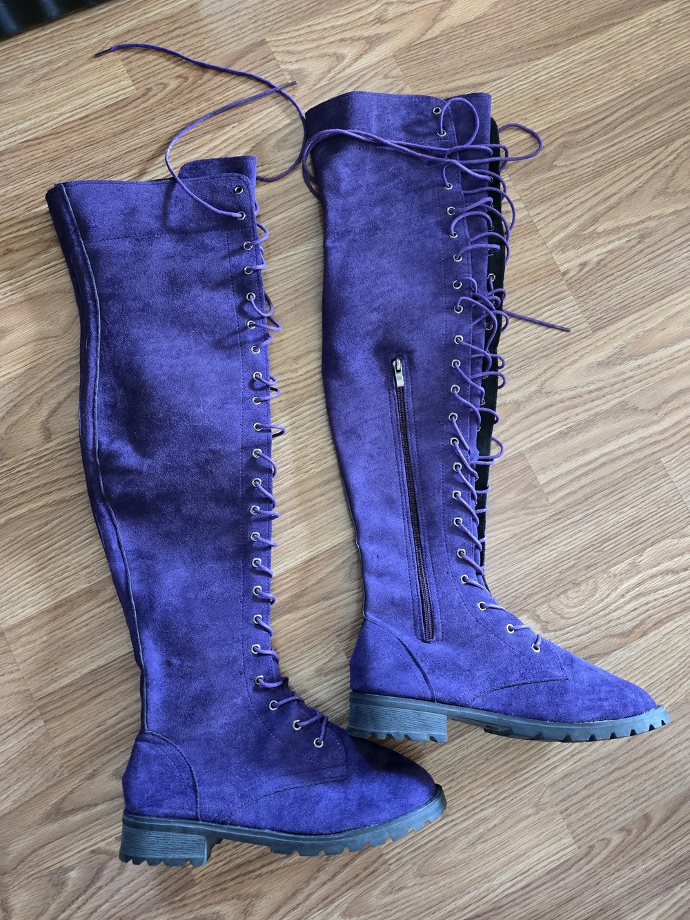 Purple Lace-Up Over-the-Knee Boots - Women's Fashion Boots